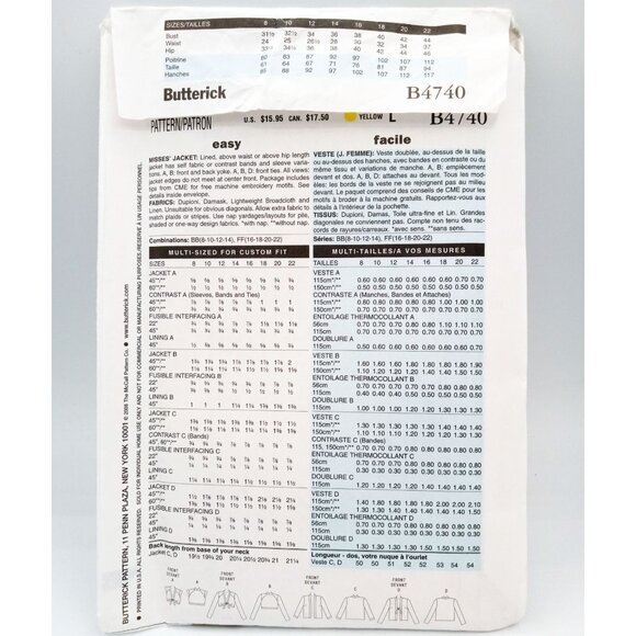 Butterick Pattern B4740 Misses Jacket Creative Machine Embroidery Sz 8-14 Uncut - Picture 2 of 2